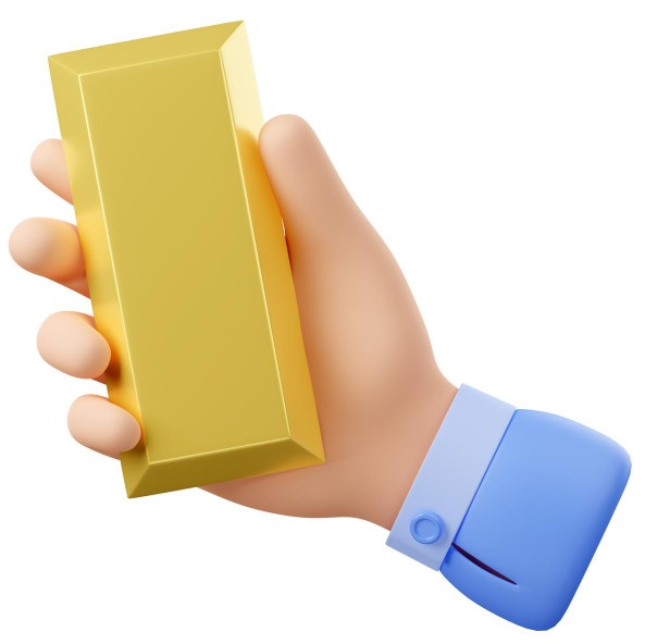 A hand holding up a gold bar